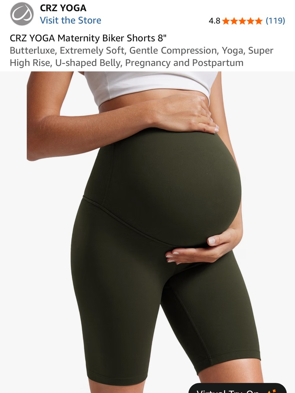 CRZ YOGA Olive Green Maternity Bike Shorts